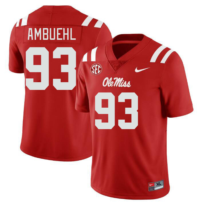 Men #93 Davis Ambuehl Ole Miss Rebels College Football Jerseyes Stitched Sale-Red